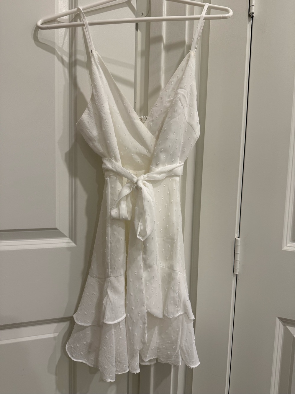 Hello Molly White Swiss Dot Wrap Mini Dress